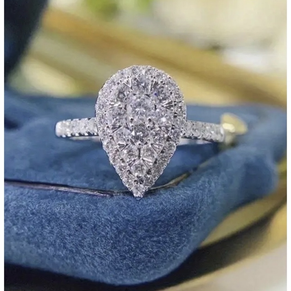 🆕 CZ Silver Plated Teardrop Micro Pave Engagement Ring